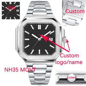 맞춤형 44MM 정사각형 큐브 남성용 시계 NH35 미요타 기계식 시계 로즈 골드 스테인리스 스틸 사파이어 크리스탈 방수