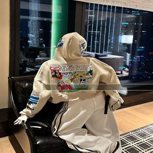 후드 가디건 짧은 스웨트 셔츠 자켓 여성 봄 가을 미키 만화 프린트 세련된 탑 한국 스타일 지퍼 클로저