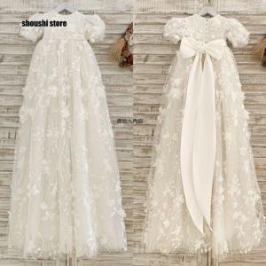 럭셔리 3D 플로럴 아기 세례식 가운 레이스 아플리케 여자 아기 세례 맞춤형 신생아 생일 첫 영성체 드레스