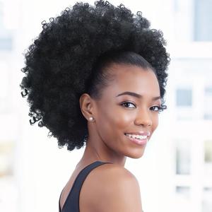 여성용 10인치 아프로 곱슬 합성 포니테일 연장 가발 (드로스트링 포함) 기본 스타일 아프로 퍼프 헤어 번 가발 데일리용