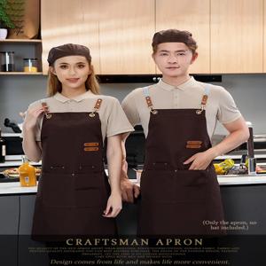 오래 지속되는 조절 가능한 크로스 숄더 스트랩 캔버스 작업 앞치마-방수, 기름 방지, 얼룩 방지, 내구성 있는 원단, 레스토랑 직원용