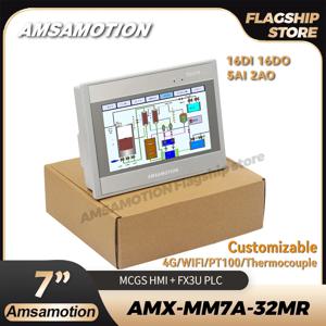 새로운 7인치 HMI PLC 올인원 머신 FX3U 호환 16DI 16DO 5AI 2AO PT100 컨트롤러 터치 스크린 패널 GX RS485 MCGS