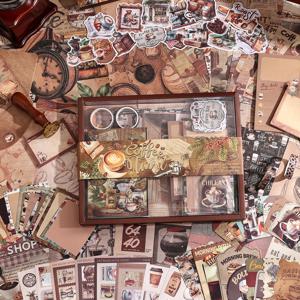 201개 스크랩북킹 용품 세트 커피 스티커 빈티지 스크랩북 종이 플래너 액세서리 불렛 저널 및 정크 저널용