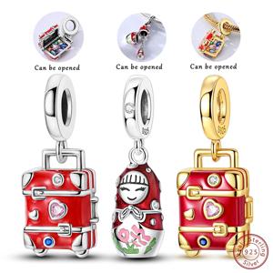 오리지널 참 비즈 펜던트 925 스털링 실버 레드 물방울 무늬 인형 참 브레이슬릿 목걸이 펜던트 여성용 주얼리 선물