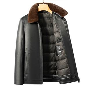 YN-2588 남성용 천연 가죽 다운 재킷, 밍크 퍼 칼라, 두꺼운 화이트 덕 다운 재킷, 겨울용 슈퍼 두꺼운 따뜻하고 캐주얼한