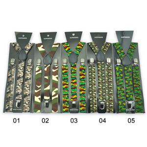 2.5cm 패션 신상 7가지 클래식 군용 위장 디자인 믹스 서스펜더 남녀공용 클립온 브레이스 탄성 슬림 스트랩 Y자형 서스펜더