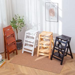 원목 소형 사다리 가정용 사다리 스툴 접이식 다기능 의자 사다리 화분대 겸용 침실용 높은 스툴