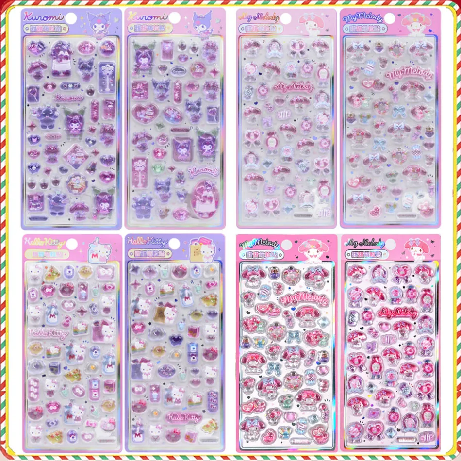 *새로운 헬로키티 쿠로미 멜로디 스티커 애니메이션 3D 젤리 스티커 장난감 DIY 크리스탈 장식 스티커 장식 스티커 어린이 장난감
