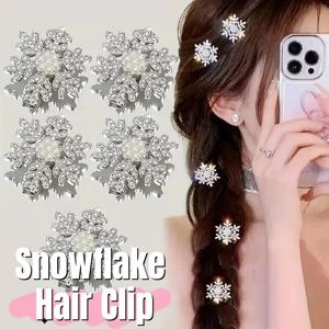 5개입 눈송이 모양 라인스톤 헤어 클립, 여성용 귀여운 헤어핀, 신부 웨딩 크리스마스 장식 헤어 액세서리