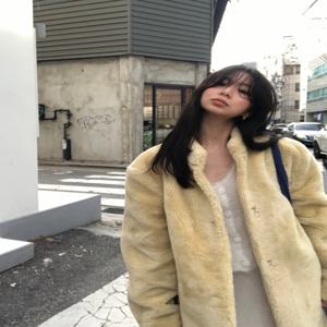 FARVE 한국 스타일 여성용 두꺼운 따뜻한 짧은 코트 세련된 올 매치 인조 모피 아우터 긴 소매 스트레이트 컷 코트