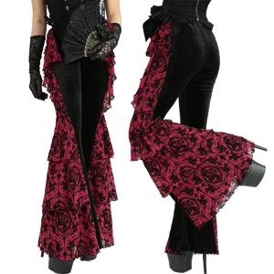 S-3XL 고딕 여성 플레어 팬츠 꽃무늬 크로스 플로킹 러플 패치워크 벨벳 바지 2026 신상 풀 팬츠