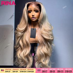 다크 루트 블론드 13x6 13x4 HD 레이스 프론탈 가발 인모 옴브레 컬러 옴브레 블론드 인모 가발 바디 웨이브 여성용 5x5