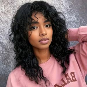 여성용 앞머리 있는 검은색 곱슬 가발 긴 곱슬 웨이브 가발 합성 레이어드 80년대 록스타 가발 긴 부드러운 곱슬 웨이브 헤어