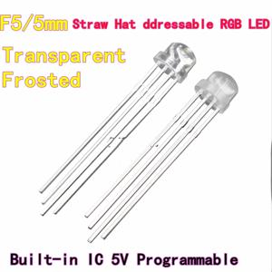 100개 WS2812B 스트로 해트 스루홀 LED F5 RGB 내장형 IC, 5V 프로그래밍 가능 5MM 주소 지정 가능 풀컬러 LED