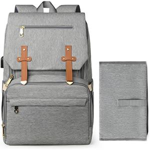 스타일리시 다기능 기저귀 백팩, 대형 여행 기저귀 가방 엄마 가방 교체 매트 및 USB 포트 포함