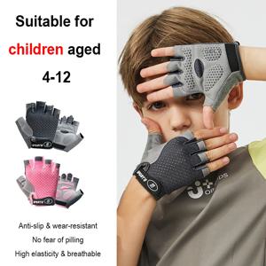 어린이 사이클링 스케이트보드 장갑 미끄럼 방지 여름 봄 스포츠 통기성 반손가락 장갑 충격 흡수 어린이 4-12세
