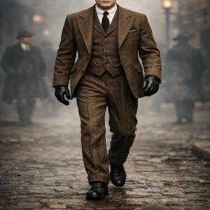 남성 빈티지 브라운 트위드 3피스 겨울 정장 레트로 정장 맞춤 제작 정장
