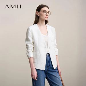 Amii 블레이저 여성 2026 봄 신상 우아하고 다재다능한 V넥 재킷 여성 싱글 버튼 슬림 여성용 긴팔 탑 12641057