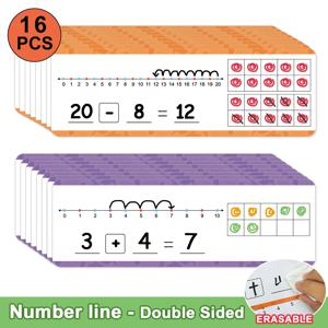 0-20 & 0-10 덧셈과 뺄셈 숫자선 수학 카드, 어린이용 지우개로 지울 수 있는 수학 계몽 연습 카드