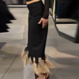 보헤미아 우아한 레이스 스플라이스 롱 스커트 여성용 패치워크 스커트 출퇴근용 솔리드 아우터웨어 2026 신상 봄 여름 의류