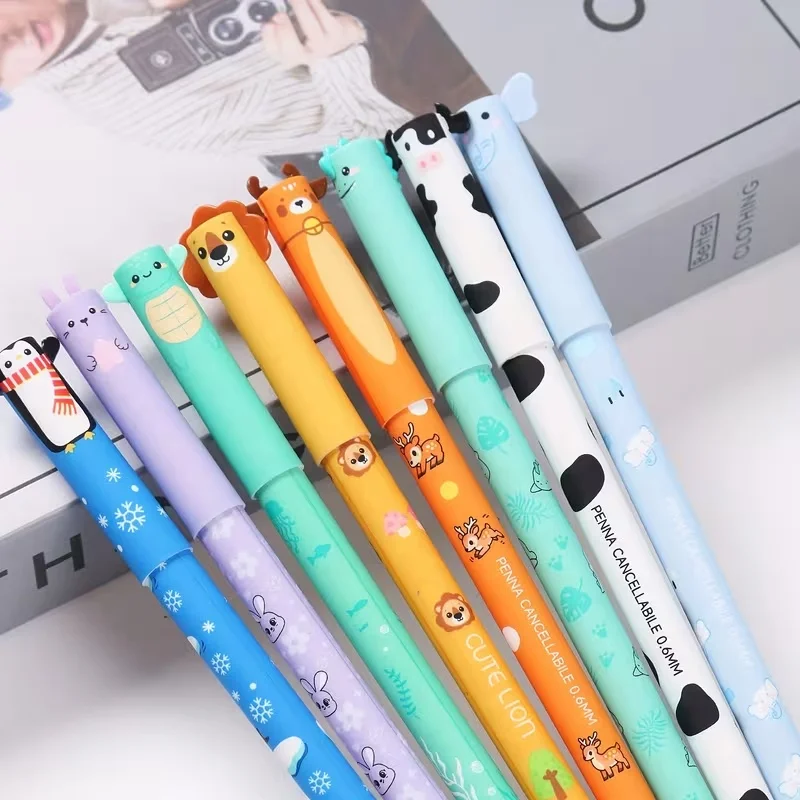동물 모양 지워지는 젤 펜 8개 세트, 0.5mm 가는 펜촉으로 메모 작성 및 필기에 적합, 귀여운 펜