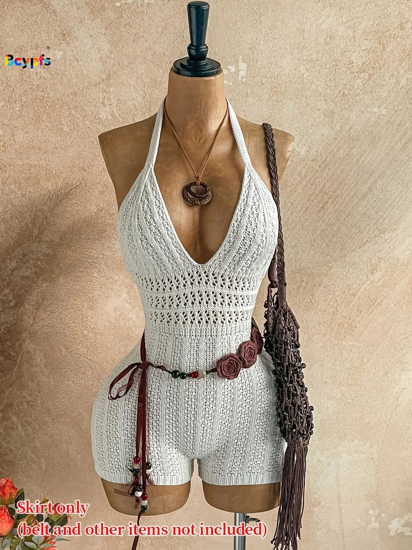 2026 여성용 크로셰 홀터 롬퍼 화이트 홀로우 아웃 백리스 슬림핏 니트 바디수트 해변 휴가 여름 축제용