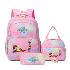 3pcs 디즈니 Zootopia 2 Schoolbag 연필 케이스 점심 가방 학생을위한 설정 만화 인쇄 배낭 펜 가방 정장 선물