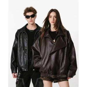 패션 오토바이 2026 봄 가을 블랙 고딕 펑크 가죽 재킷 미국 레트로 고품질 루즈핏 캐주얼 재킷