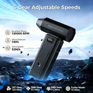 150000RPM X8 터보 제트 팬 블로워 (라이트 포함) 5단계 강력 에어 더스터 전동 에어 블로워 진공 미니 먼지 청소기 강력 팬