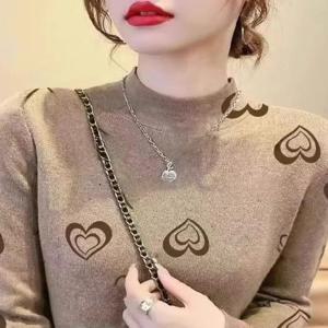 여성용 양털 안감 두꺼운 하프 하이 칼라 데르보 베이스 셔츠 이너웨어 가을 겨울 따뜻한 상의 미드 칼라 타이용