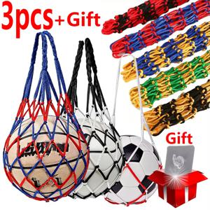 3Pcs+선물 혼합 색상 농구 네트 가방, 두꺼운 직조 나일론, 농구 축구 배구를 위한 내구성 있는 스포츠 훈련 가방.