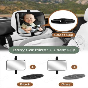 아기 자동차 거울 및 안전 체스트 클립 세트, 이중 보호 기능으로 안전한 모니터링 및 이동 중 버클링 가능