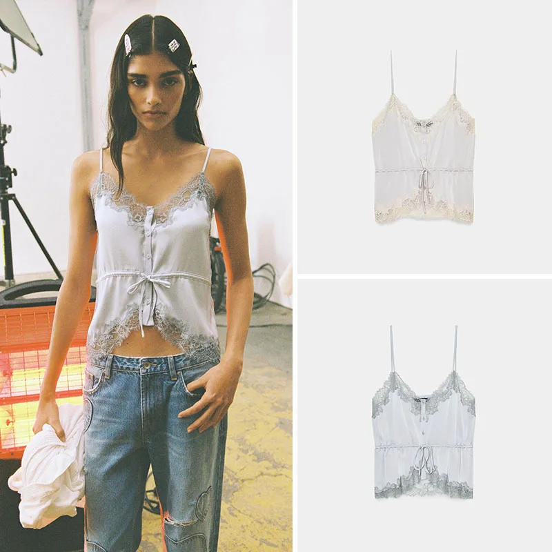 봄 신상 여성 섹시 엘레강스 실크 새틴 느낌 스트랩 탑 트렌디 에스닉 무대 의상 (8-25세 젊은 여성용)