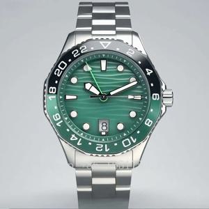 새로운 남성용 스포츠 럭셔리 시계 자동 기계식 블랙 블루 세라믹 GMT 손목시계 44mm