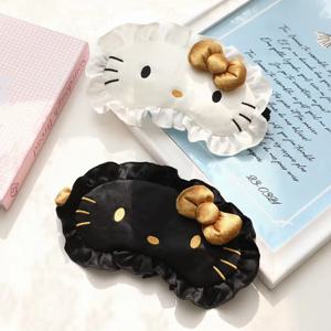산리오 헬로키티 만화 아이 마스크 귀여운 플러시 리본 연잎 가장자리 블랙아웃 수면 안대 사무실 낮잠 안대