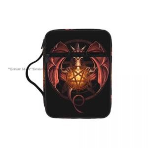 바포멧 사탄교 펜타그램 성경 커버 케이스 지퍼 포켓 손잡이가 있는 수납 가방 교회용