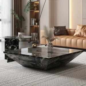 이탈리아 명품 이동식 네스팅 테이블, 베네치안 브라운 대리석 & 사이드 테이블 세트, 내열&스크래치 방지, 마스터 디자인, 맞춤 제작.