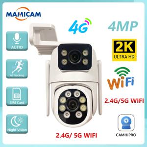4MP WIFI IP 카메라 3G 4G SIM 카드 PTZ 4MP 비디오 감시 카메라 실외 듀얼 렌즈 줌 알람 컬러 야간 Camhipro 앱