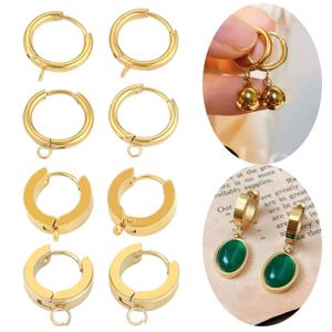 골드 스테인레스 스틸 후프 귀걸이 후크, 라운드 귀걸이 포스트, 여성용 DIY 귀걸이, 쥬얼리 용품 제작 액세서리, 10 개