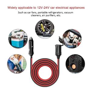 차량용 헤비 듀티 담배 라이터 베이스 전원 소켓 익스텐션 케이블, 표시등 방수 커버 포함, 12V, 24V, 5m, 26FT