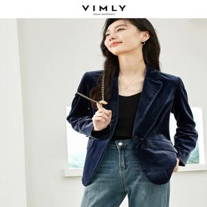 VIMLY 블루 애쉬스 쉰 벨벳 블레이저 여성용 2026 봄 재킷 노치 비즈니스 오피스 레이디 의류 여성 아우터웨어 M2799