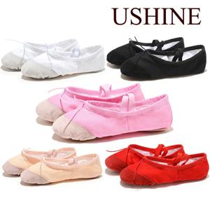 USHINE 업그레이드 플랫 가죽 헤드 화이트 소프트 Zapatos De Punta De 발레 슬리퍼 발레 밸리 체육관 요가 댄스 신발 키즈 여성 남자