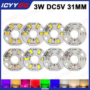 10 조각 LED 3W 5V USB 라이트 보드 SMD 5730 칩 빨간색 녹색 따뜻한 흰색 노란색 보라색 라운드 20 Cm 케이블로 광원 변경