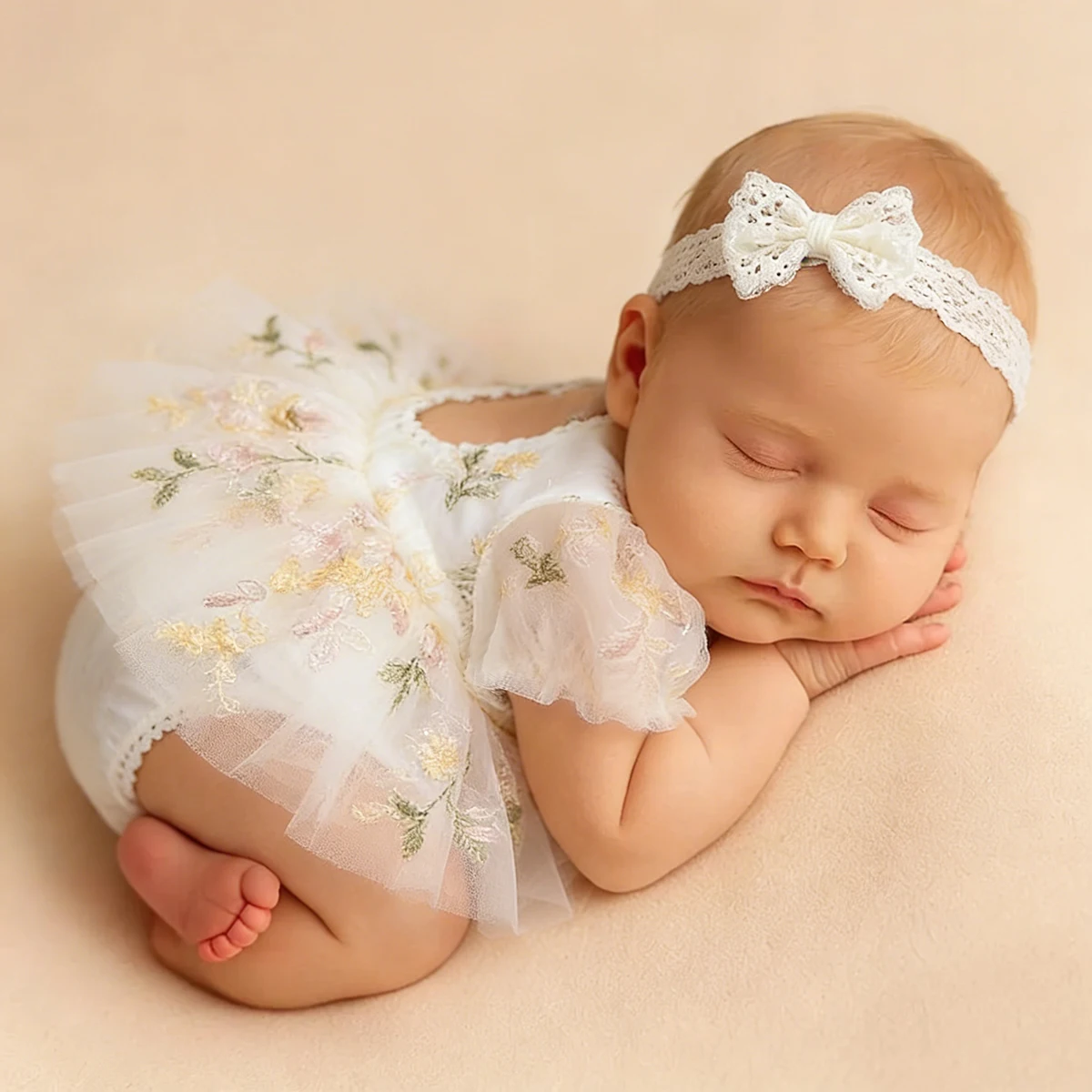 Ylsteed 2 조각 세트 자수 꽃 신생아 사진 복장 머리띠와 소녀 아기 사진 소품
