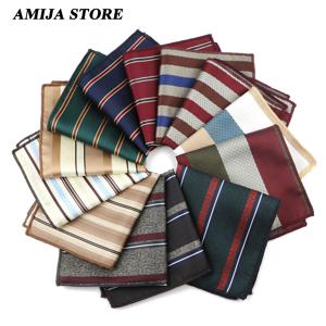 자카드 직조 골드 네이비 스트라이프 도트 격자 무늬 손수건 남성용, 패션 포켓 스퀘어, 신사 세트 착용 액세서리