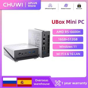 CHUWI UBox AMD R5-6600H 미니 PC 6코어 12스레드 DDR5 16GB 512GB SSD 4.5GHz 최대 주파수 WiFi 6 및 1G LAN 데스크탑 컴퓨터