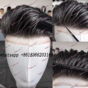 보이지 않는 자연스럽고 편안한 남성용 가발, 자연스러운 헤어라인, 통기성 좋은 Q6 스위스 레이스&PU 베이스 남성 부분 가발, 100% 인모