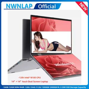 듀얼 스크린 노트북 인텔 N150 N100 프로세서 14인치+14인치 터치 게이밍 노트북 DDR4 32GB 1TB 2TB SSD 노트북 컴퓨터