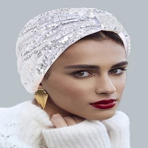 라마단 이슬람 패션 스팽글 터번 모자 여성 Hijab 이슬람 Chemo 모자 머리 스카프 숙녀 머리 랩 유행 인도 Hijab 모자