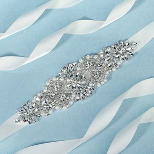 여성을위한 실버 크리스탈 신부 새시 돌과 우아한 웨딩 드레스 벨트 새로운 라인 석 진주 신부 벨트 드레스 액세서리